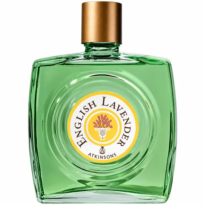 Bottiglia in vetro verde con tappo dorato di Atkinsons English Lavender Eau de Toilette 320 ml