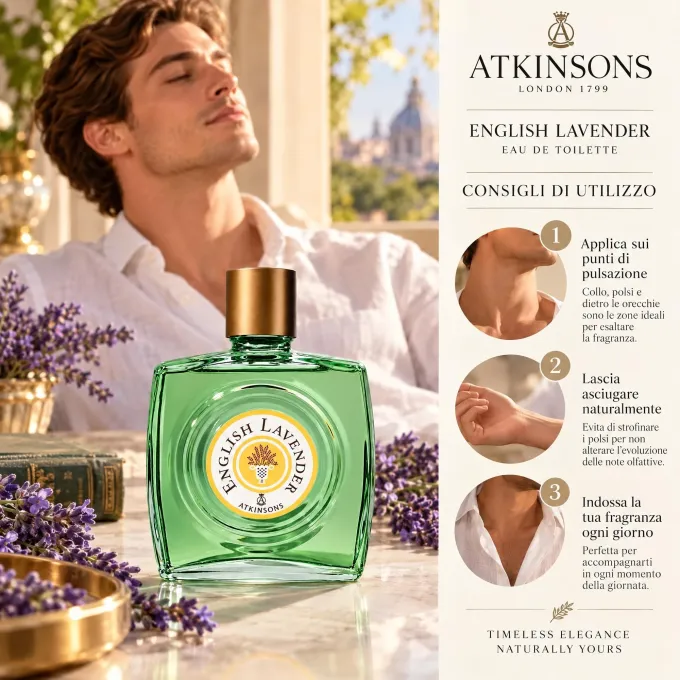 Consigli di utilizzo per Atkinsons English Lavender Eau de Toilette nel flacone da 320 ml