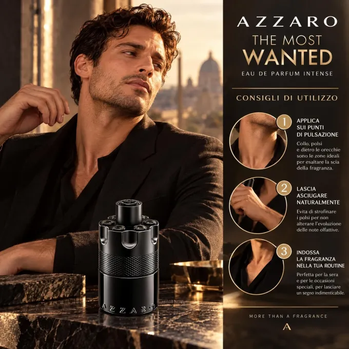 Consigli d&rsquo;uso per Azzaro The Most Wanted Eau de Parfum Intense, profumo uomo nel formato da 100 ml
