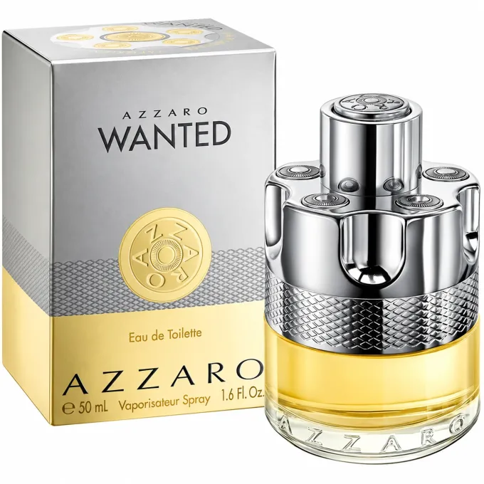 Confezione del profumo uomo Azzaro Wanted Man Eau de Toilette 50 ml insieme al flacone