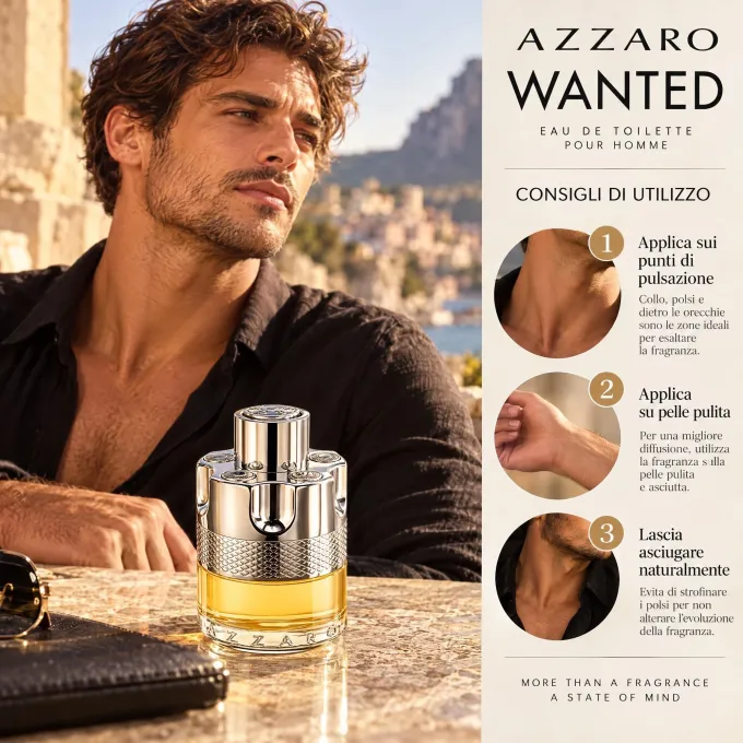 Indicazioni d&rsquo;uso per applicare Azzaro Wanted Man Eau de Toilette Uomo 50 ml