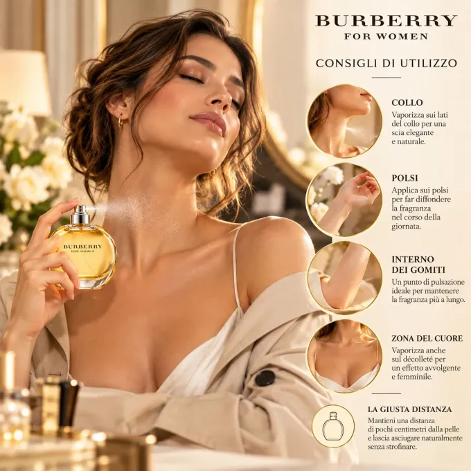 Come applicare Burberry For Women Eau de Parfum su collo e polsi