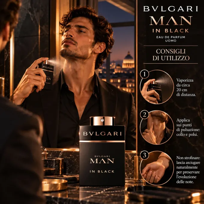 Come applicare Bvlgari Man In Black 150 ml su collo e polsi