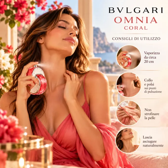 Come applicare Bvlgari Omnia Coral Eau de Toilette su collo e polsi