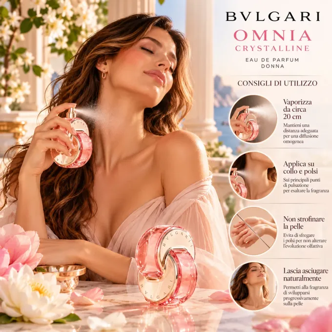 Come applicare Bvlgari Omnia Crystalline Eau de Parfum su collo e polsi