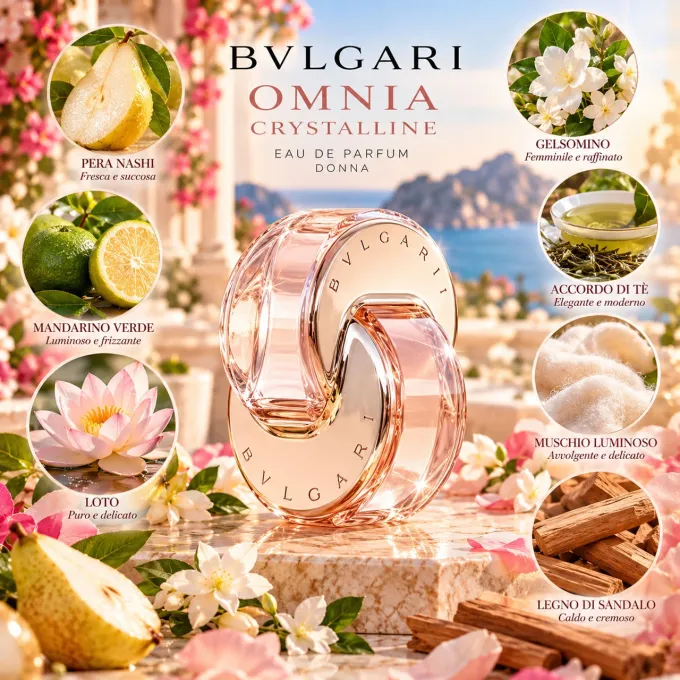 Note olfattive Omnia Crystalline con pera nashi loto gelsomino e sandalo