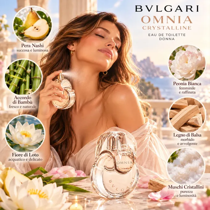 Note olfattive Omnia Crystalline con pera nashi loto peonia e bamb&ugrave;