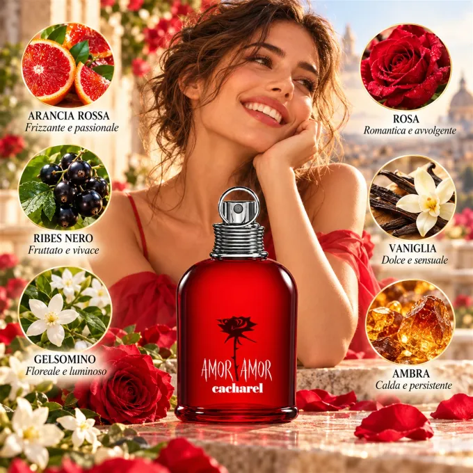 Illustrazione degli ingredienti della fragranza Cacharel Amor Amor Eau de Toilette 100 ml