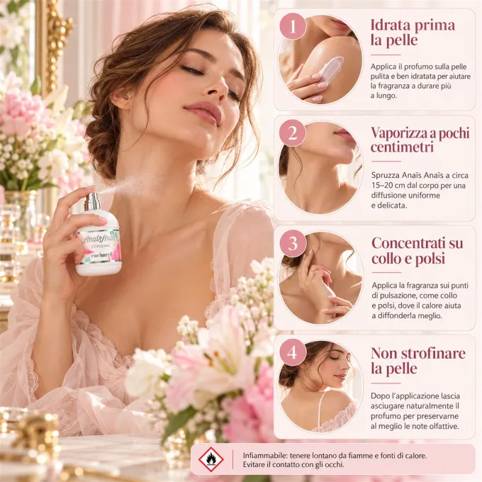 Guida illustrata all'applicazione di Cacharel Anais Anais Eau de Toilette donna 100 ml