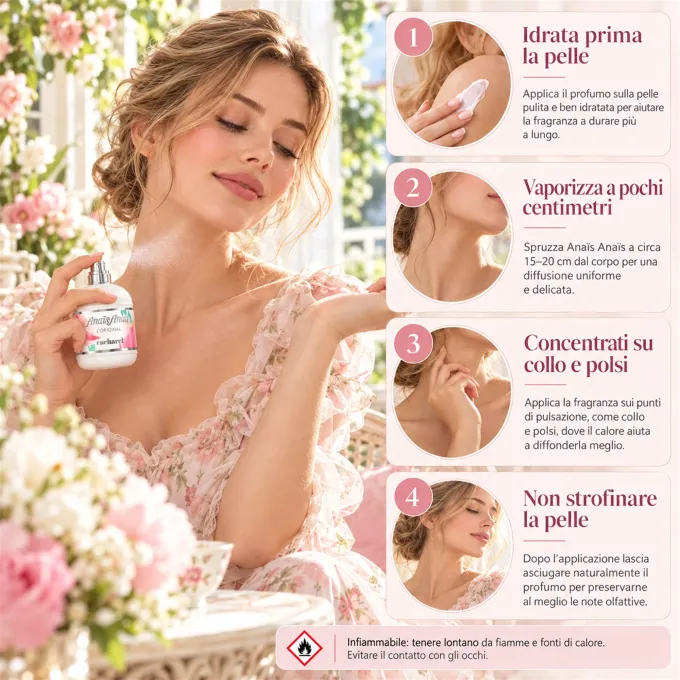 Consigli per applicare Cacharel Anais Anais Eau de Toilette 50 ml direttamente sulla pelle