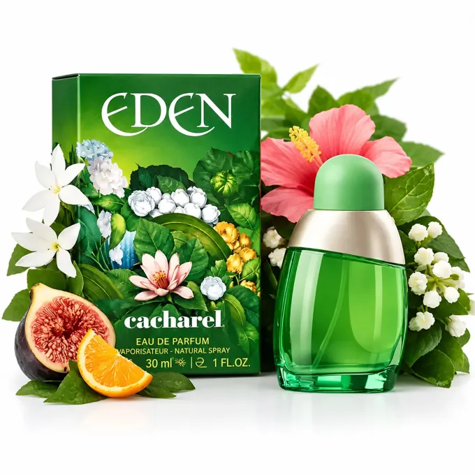 Cacharel Eden Eau de Parfum 30 ml in una raffinata ambientazione illustrativa