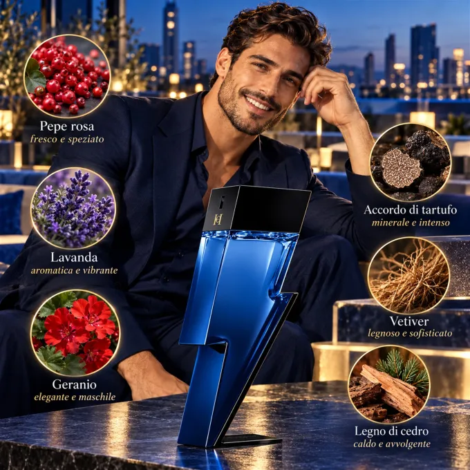 Illustrazione delle note olfattive di Carolina Herrera Bad Boy Cobalt Eau de Parfum Uomo 100 ml