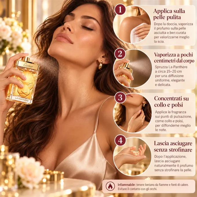 Consigli per applicare Cartier La Panth&egrave;re Parfum 100 ml sulla pelle e valorizzarne la fragranza