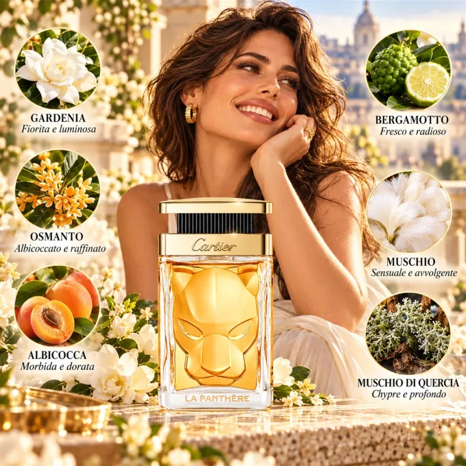 Rappresentazione illustrata degli ingredienti di Cartier La Panth&egrave;re Parfum donna 100 ml