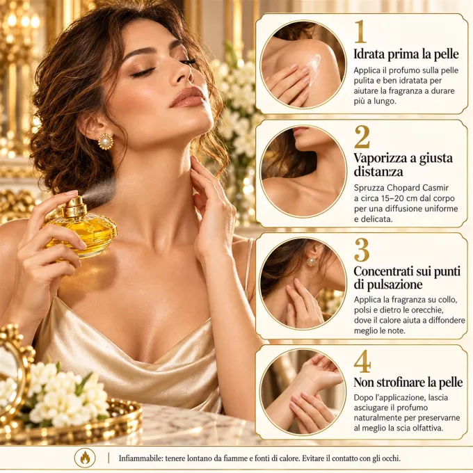 Consigli per applicare Chopard Casmir Eau de Parfum 100 ml sulla pelle con il vaporizzatore