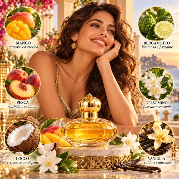 Composizione illustrata degli ingredienti e delle note olfattive di Chopard Casmir Eau de Parfum