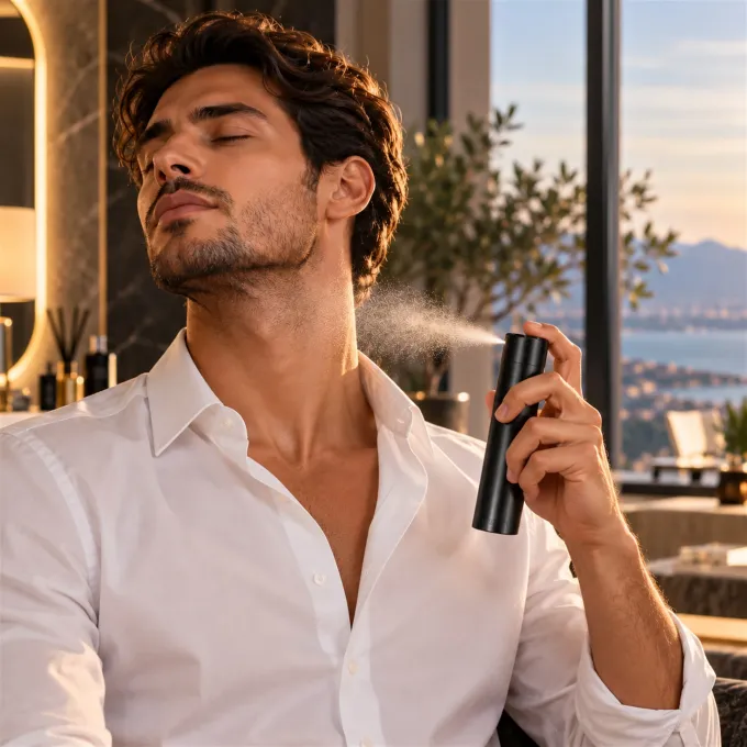 Armani Lui profumo uomo in elegante ambientazione urbana contemporanea