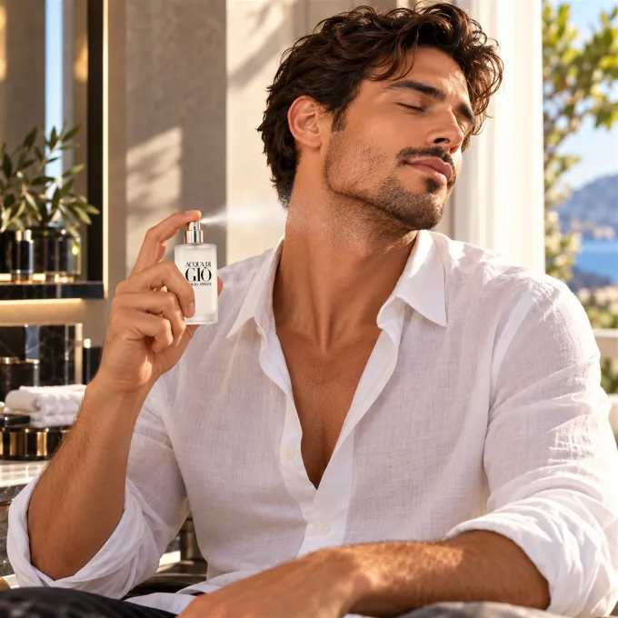 Acqua di Gi&ograve; 15 ml profumo uomo in elegante ambientazione marina