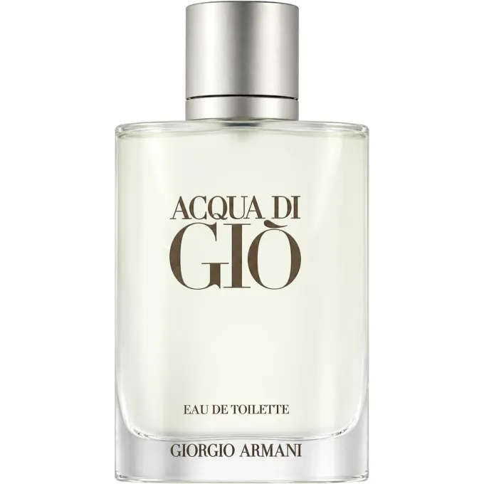 Primo piano del flacone Acqua di Gi&ograve; Pour Homme Eau de Toilette Uomo 100 ml dal design essenziale