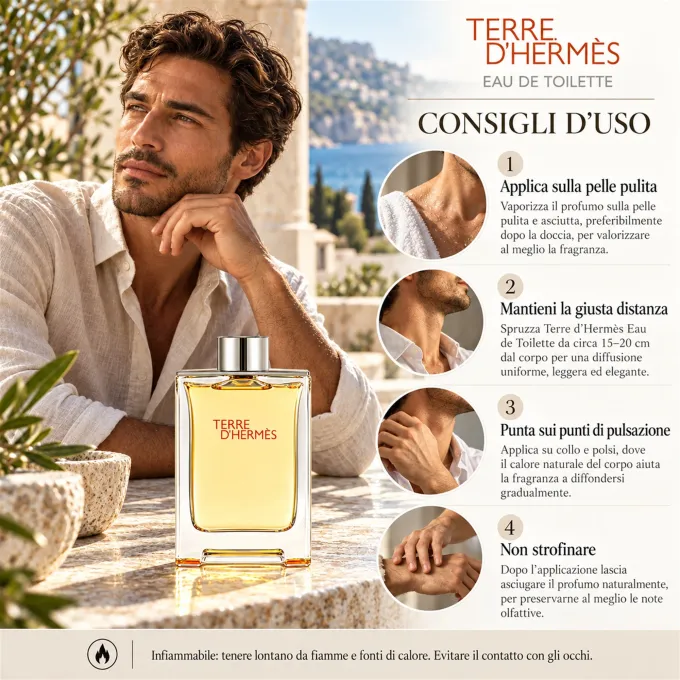 Applicazione di Herm&egrave;s Terre d&rsquo;Herm&egrave;s Eau de Toilette 200 ml sulla pelle con vaporizzatore