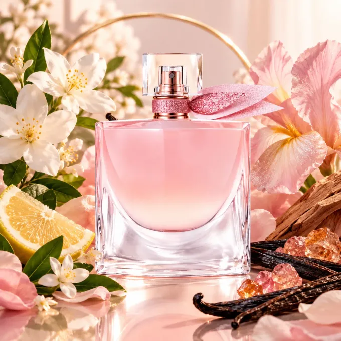 Lanc&ocirc;me La Vie Est Belle Vanille Nude con elementi ispirati agli ingredienti della fragranza