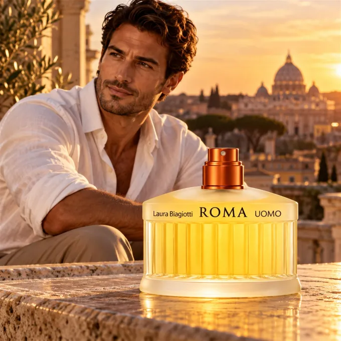 Presentazione illustrata di Laura Biagiotti Roma Uomo Eau de Toilette 125 ml