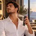 Armani Lui profumo uomo in elegante ambientazione urbana contemporanea
