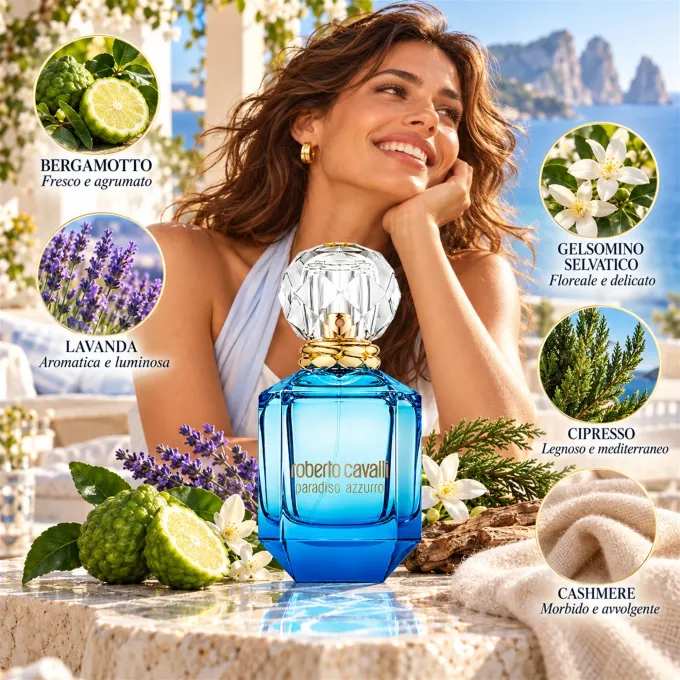 Illustrazione degli ingredienti olfattivi di Roberto Cavalli Paradiso Azzurro Eau de Parfum 75 ml