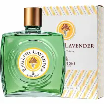 Atkinsons English Lavender Eau de Toilette 90 ml presentato insieme alla sua confezione