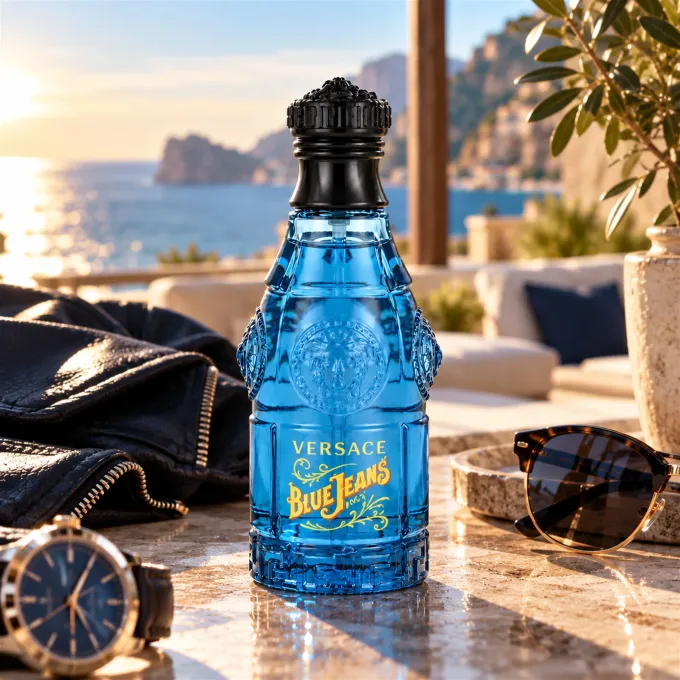 Profumo Versace Blue Jeans Eau de Toilette 75 ml in atmosfera maschile moderna