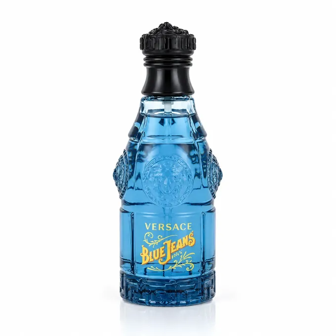 Flacone Versace Blue Jeans EDT Uomo 75 ml dal caratteristico design blu
