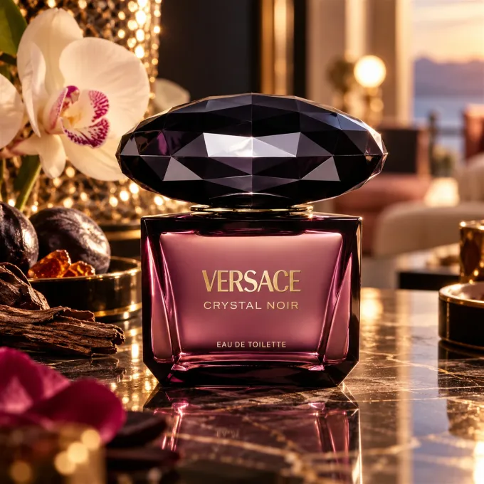Versace Crystal Noir profumo donna 50 ml in ambientazione elegante