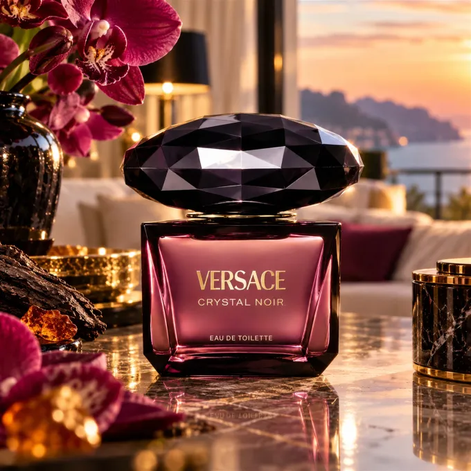 Profumo Versace Crystal Noir Eau de Toilette 50 ml in atmosfera sofisticata