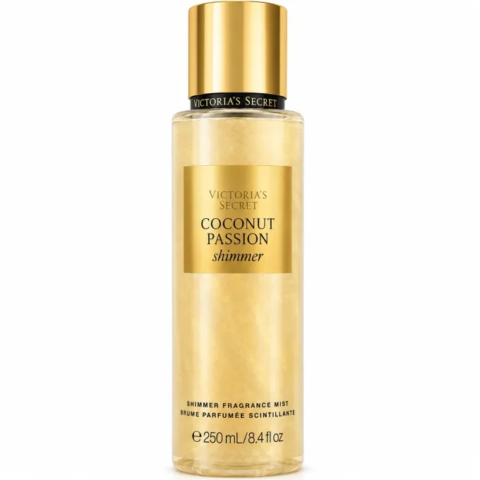 Flacone Victoria's Secret Coconut Passion Shimmer Fragrance Mist 250 ml, acqua profumata corpo illuminante